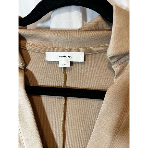 Vince Women's Tan Johnny Collar Luxurious Pima Cotton Midi Dress Size Large NWOT - Picture 4 of 5